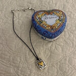 Brighton “Remember Your Heart” Two-Tone Heart Necklace on Black Cord